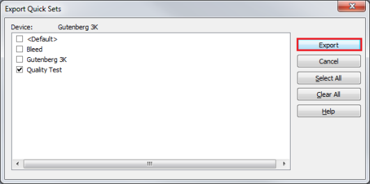 Exporting Quick Sets