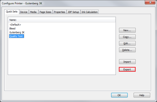 Exporting Quick Sets