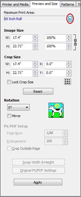 Setup Image Size Image Size